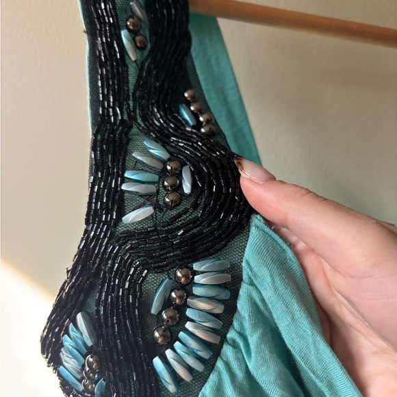 Y2K Deadstock Daytrip Teal and Black Black Beaded Top - Picture 2 of 9